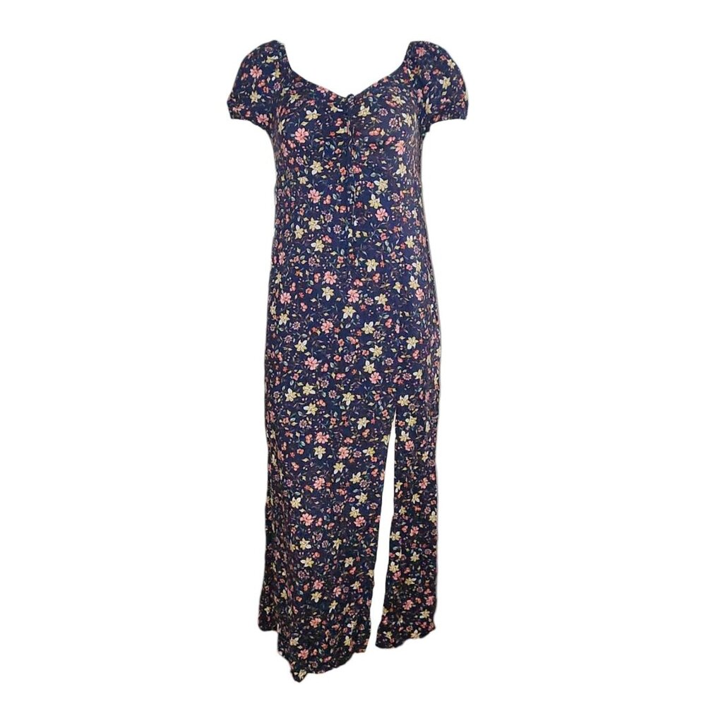 Charlotte Russe‎ Dress Womens Size L Large Blue Pink Floral Milkmaid Slit Midi